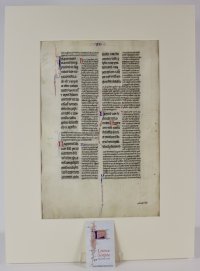 c.1250 manuscript leaf. Peter Lombard's commentary on the Pauline Epistles. c.1250 manuscript leaf. Peter Lombard's commentary on the Pauline Epistles.