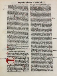 Saint Ambrosius - "Opera" incunable leaf, 1492 Saint Ambrosius - "Opera" incunable leaf, 1492