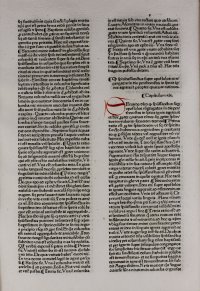 1474 Incunable leaf, "Pantheologia" by Rainerius. Hand initials 1474 Incunable leaf, "Pantheologia" by Rainerius. Hand initials