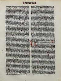 Incunable “Biblia Latina” leaf, 1488. Book of Jeremiah. Incunable “Biblia Latina” leaf, 1488. Book of Jeremiah.