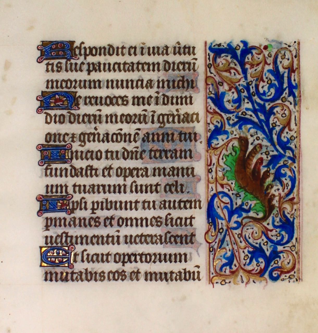 Hours leaf with a charming "grotesque", c.1465. Hours leaf with a charming "grotesque", c.1465.