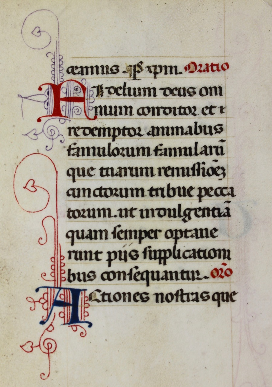 Delightful, assured penwork. Book of Hours leaf, c.1460. Delightful, assured penwork. Book of Hours leaf, c.1460.