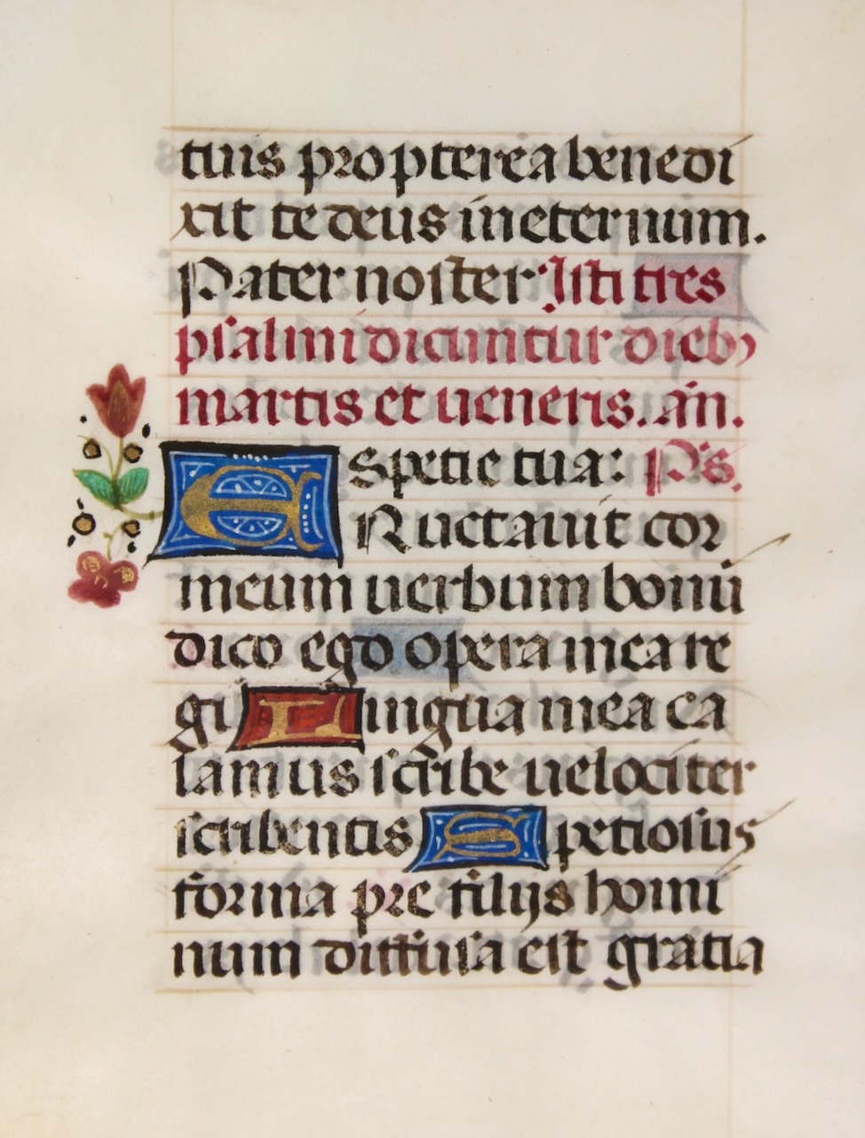 Tiny illuminated leaf from a medieval lady's Book of Hours. France, c.1475. Tiny illuminated leaf from a medieval lady's Book of Hours. France, c.1475.