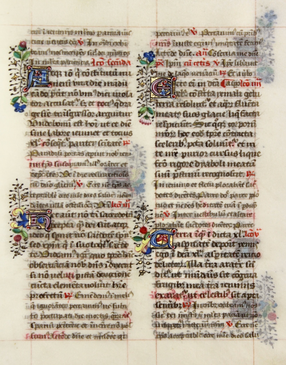 Manuscript Breviary leaf, c. 1475 with jewel-like illuminated initials. Manuscript Breviary leaf, c. 1475 with jewel-like illuminated initials.