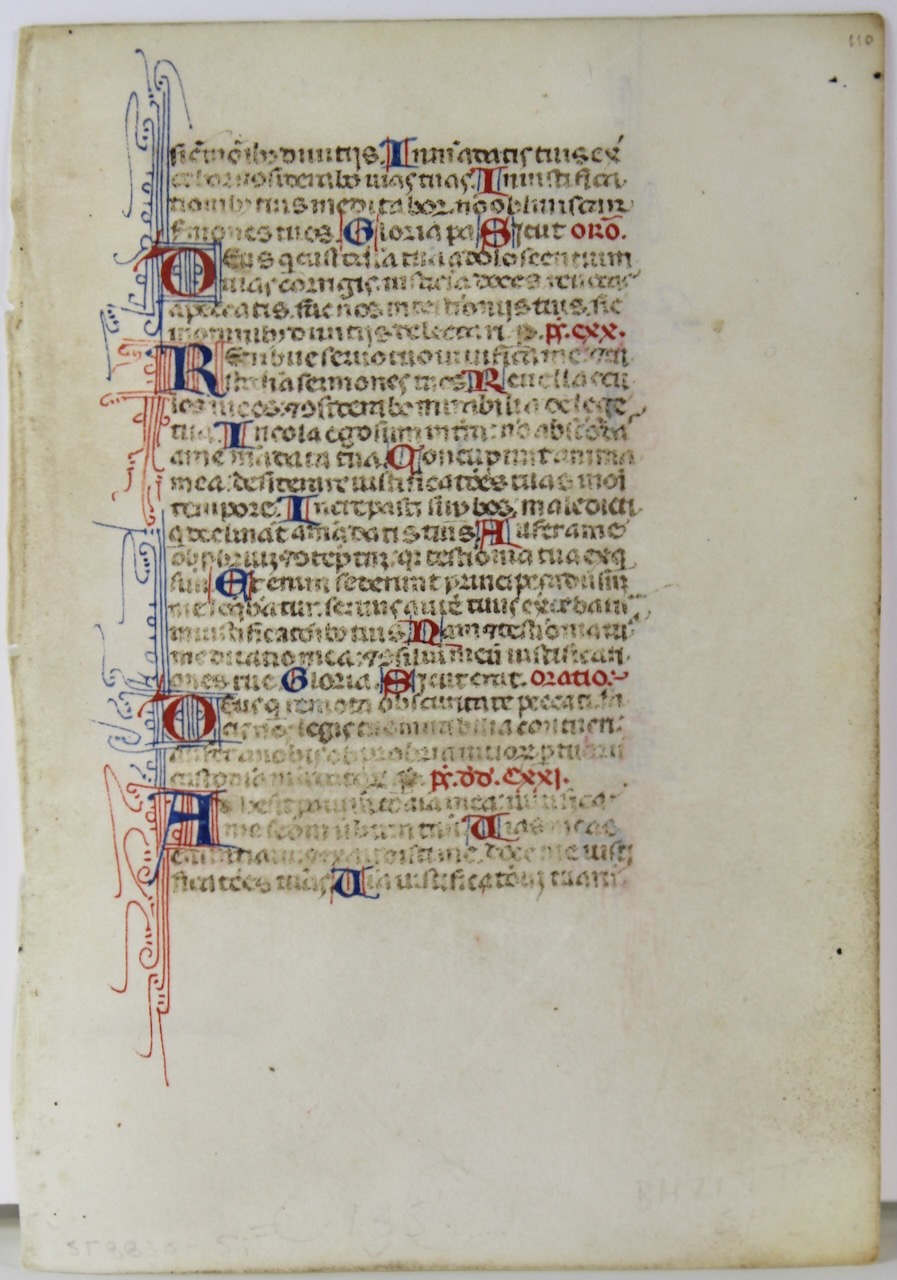 An early small format Breviary leaf c.1325. Tiny, precise text and decorations. An early small format Breviary leaf c.1325. Tiny, precise text and decorations.