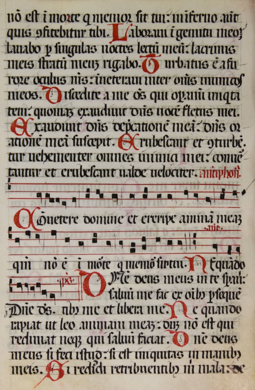 Early manuscript Breviary leaf with plainchant notation Italy or Southern France, c.1350. Early manuscript Breviary leaf with plainchant notation Italy or Southern France, c.1350.