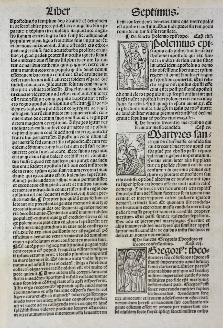 1514 Hagiography with a graphic woodcut illustration of saints being martyred 1514 Hagiography with a graphic woodcut illustration of saints being martyred