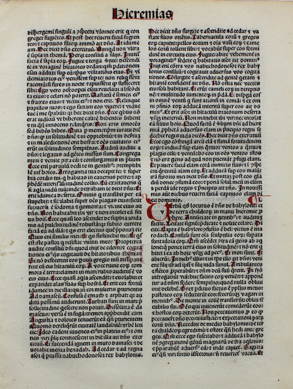 Incunable “Biblia Latina” leaf, 1488. Book of Jeremiah. Incunable “Biblia Latina” leaf, 1488. Book of Jeremiah.