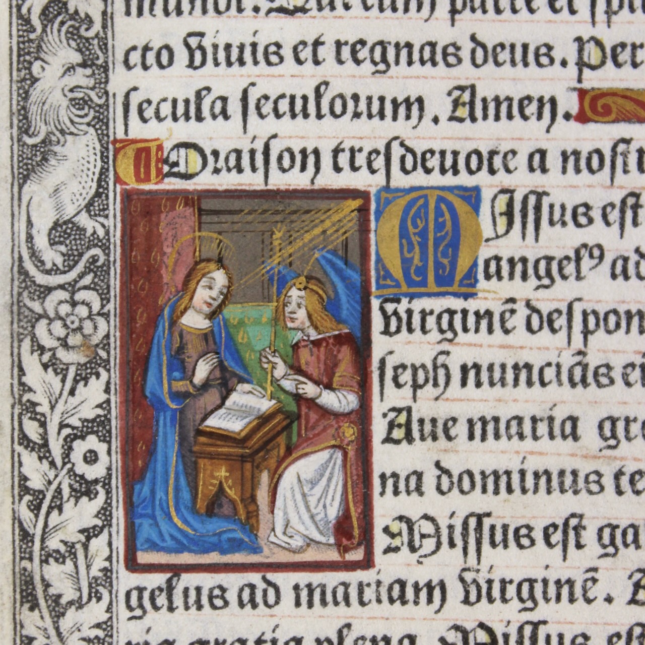 Miniature of The Annunciation. Pigouchet/Vostre vellum printed Book of Hours, c.1500 Miniature of The Annunciation. Pigouchet/Vostre vellum printed Book of Hours, c.1500