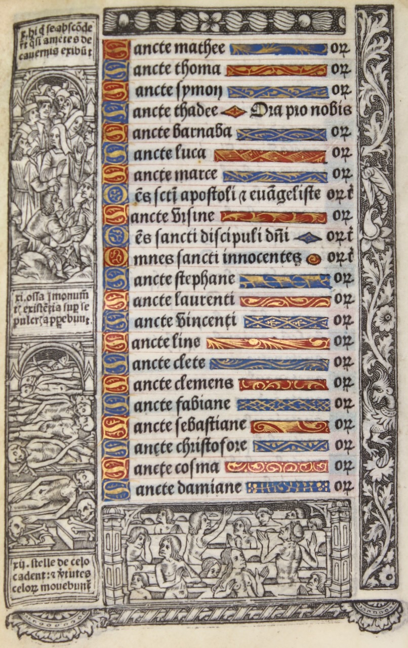 The Litany of the Saints Book of Hours leaf printed on vellum, 1502, Paris. The Litany of the Saints Book of Hours leaf printed on vellum, 1502, Paris.